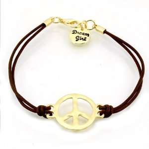   With Matte Gold Plated Peace Sign In Center   7.5 Length Jewelry