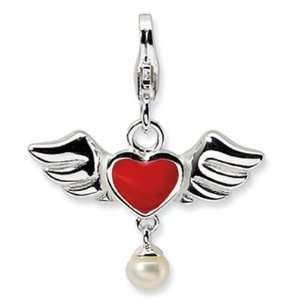  Jewelry Locker Sterling Silver 3 D Winged Red Heart 