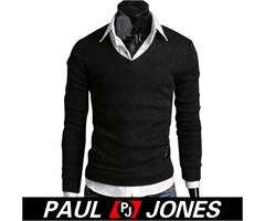 PJ New Mens Stylish Fashion Slim Fit V neck bottoming Knit sweater XS 