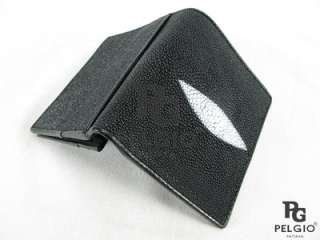   Genuine Stingray Skin Leather ID Card Holder Wallet Black Free Ship