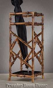 Tuscan Antique Gold Iron Bamboo Design Umbrella Stand  