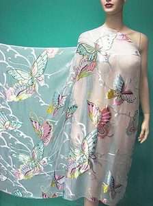Dressmaking WHITE BUTTERFLY BURNOUT Fashion SILK FABRIC by the meter