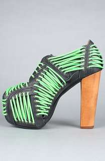 Jeffrey Campbell The Lita Laced Shoe in Black With Neon Green Laces 
