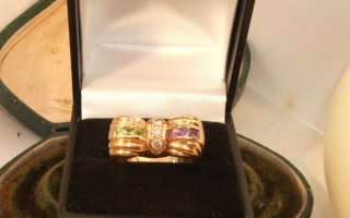   Amethyst Brilliant cut Diamond Peridot suffragette ring vtg  