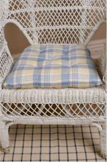 Set of 4 Buttercup Blue Yellow White Plaid Country Kitchen Seat Chair 