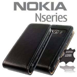 Flip Case Handy Klapp Tasche Nokia N8 N8 00 Schwarz Echt Leder U Style 