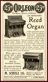 NICE 1901 AD FOR THE ORLEAN REED ORGAN BY M. SCHULZ CO.  