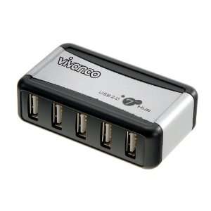 Vivanco USB Hub 2.0 mit 7 USB Ports, aktiv, schwarz silberfarben, inkl 