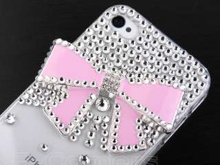 New Pink Cute Bow Rhinestone Case Cover Screen Protector For iPhone 4 