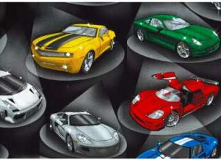 SHOWROOM SPORTS CARS ON BLACK~ Cotton Quilt Fabric  
