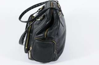   Olsen Black Leather 7 Compartment Doctors Bag Purse Goldtone Hardware