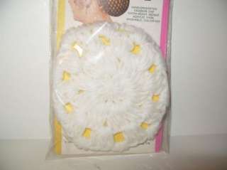 VTG 1970s Hair Bun Ponytail Snood/Hat Crocheted WHITE  