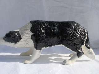 Large Porcelain Sheep Dog Ornament Black and White Dog  
