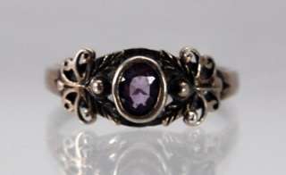Ornate Sterling .925 Silver Solitaire Ring Purple Stone  