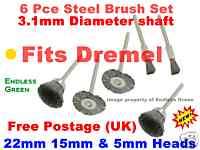 Wire Brush Set 6 pce   fits Dremel tool   Free postage  