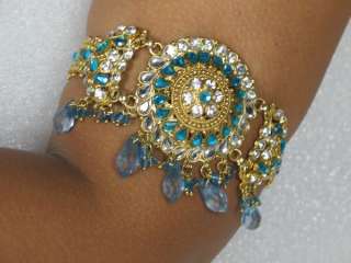 Belly Dance Costume Jewellery Armlet Pair   Gold Plated  Sea Blue