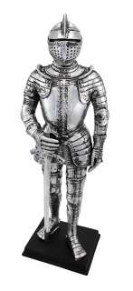 Silver Finish Medieval Knight In Armor Statue Figure Armour  