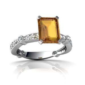   White Gold Emerald cut Genuine Citrine Engagement Ring Size 7 Jewelry