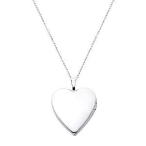 14K White Gold Heart Locket Pendant (0.8 Inches or 20mm) with 1.2mm 