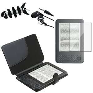  Black Leather Case + Reusable Screen Protector + Headset w 