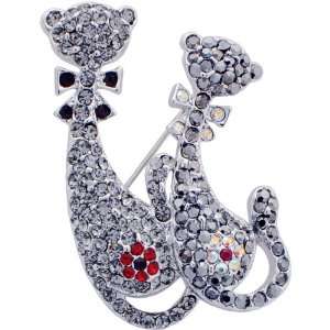   Couple Cat Swarovski Crystal Kitty Pin Brooch and Pendant Jewelry