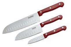   Red Handle Stainless Steel Santoku Chef Knife Set 753 Blades  