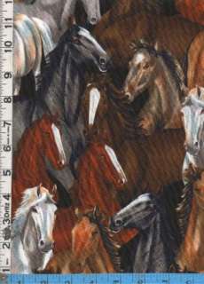 Fabric Timeless Western wild HORSES packed all colors  