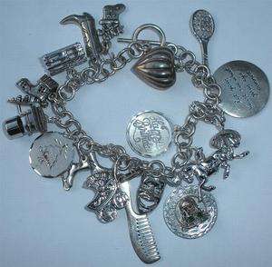   STERLING SILVER 59.7 gr EVERYTHING TOGGLE CHARM BRACELET w 17 CHARMS