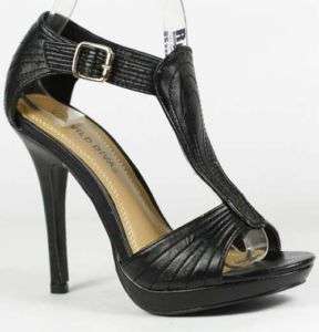 Black High Heel AnkleStrap Women Platform Sandal 8 us  