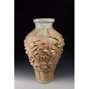 Porcelain Plum Vase With Basso relievo Flower Pattern, Chinese Antique 