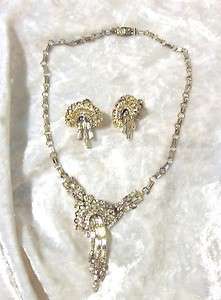 Vintage Kramer Sterling Rhinestone Necklace Earrings  