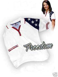 Freedom American Flag Polo Golf shirt White Ladies  