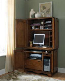 Country Casual Distressed Oak Computer Armoire Cabinet  