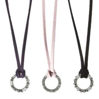 Love/Faith/Believe Pendant Necklaces 3 pc. Set   Black/ Pink/ Purple 
