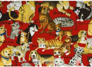 DOGS & CATS ON RED~ 60 WIDE Cotton Quilt Fabric  