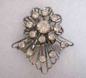 Vintage Antique Silver Tone Rhinestone Brooch Pin  
