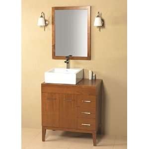   31 Bathroom Vanity Set W/ Square Ceramic Vessel & Wood Framed Mirror