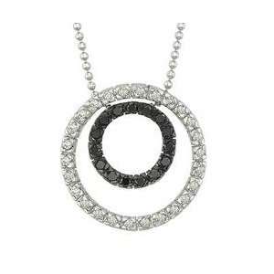   Gold Round White & Black Diamond Pendant & Necklace   Circle Shape