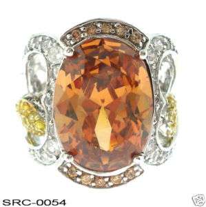Champagne Oval & Gold Heart CZ Silver Ring Size 6 8  