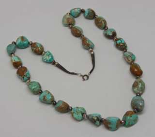   SOUTHWESTERN CHUNKY TURQUOISE & STERLING SILVER BENCH BEADS NECKLACE