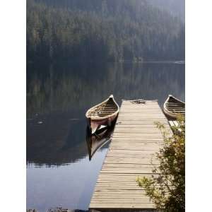 Canoes at Dock for Tours, Harriet Hunt Lake, Ketchikan, Alaska, USA 