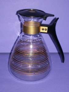 Vintage Pyrex Coffee 8 Cup Glass Carafe Decanter Pot Gold Stripe 