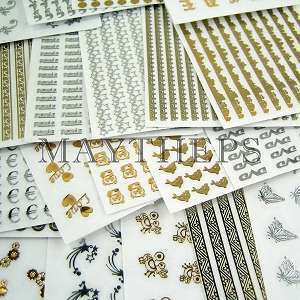   Gold & Silver Color Nail Art Design Sticker Sheets 50 piece set  