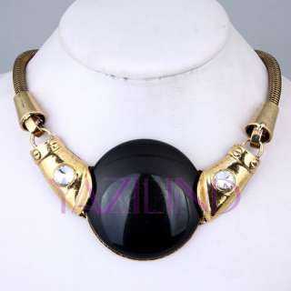 round coral black cz bead fashion chunky gold tone copper chain 