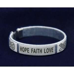 Gray Ribbon Bracelet   Hope, Faith, Love Fabric Bangle (Adult Size 
