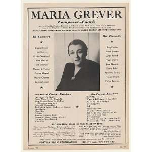 1948 Music Composer Coach Maria Grever Photo Print Ad (Music 