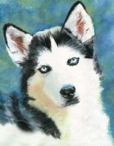 Print Siberian Husky Dog Watercolor Painting Art  