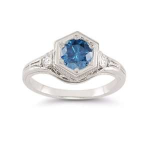  Roman Art Deco London Blue and White Topaz Ring in .925 