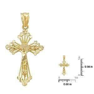  14k Yellow Gold Diamond Cut Cross Pendant Jewelry