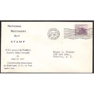 732 (19a)First Day Cover; Cachet; National Recovery Act; NRA; Franklin 
